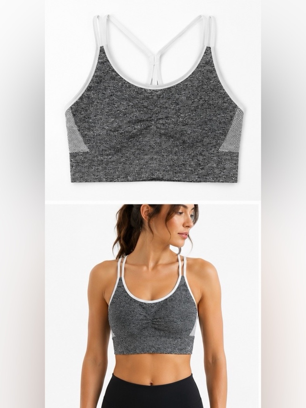 Calvin Klein Charcoal Gray Seamless Sport Bralette with White Trim